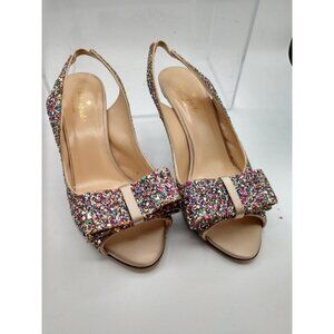 Kate Spade Sparkly Bow Slingback Heels Womens Size 6B Multicolor Glitter